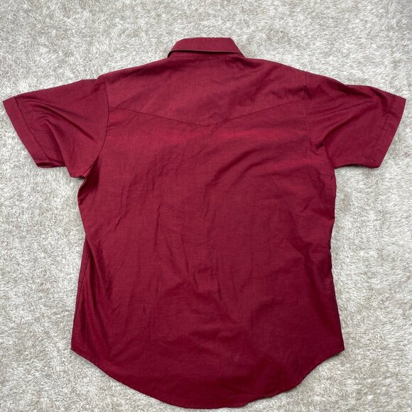 VTG Ely Cattleman Pearl Snap Shirt Mens 17.5 Maroon Western Wrinkle Resistant - Picture 3 of 9